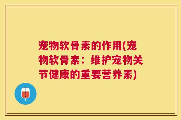宠物软骨素的作用(宠物软骨素：维护宠物关节健康的重要营养素)