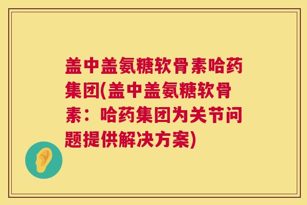 盖中盖氨糖软骨素哈药集团(盖中盖氨糖软骨素:哈药集团为关节问题提供解决方案)