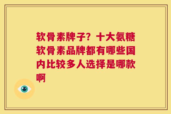 软骨素牌子？十大氨糖软骨素品牌都有哪些国内比较多人选择是哪款啊