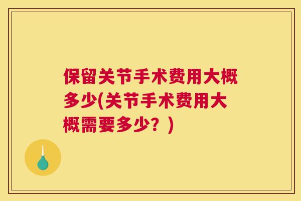 保留关节手术费用大概多少(关节手术费用大概需要多少？)