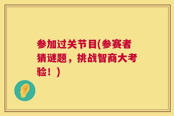 参加过关节目(参赛者猜谜题，挑战智商大考验！)