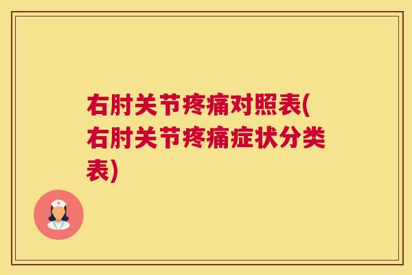 右肘关节疼痛对照表(右肘关节疼痛症状分类表)