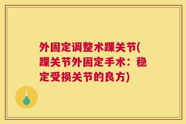 外固定调整术踝关节(踝关节外固定手术：稳定受损关节的良方)