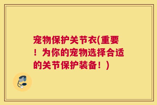 宠物保护关节衣(重要！为你的宠物选择合适的关节保护装备！)