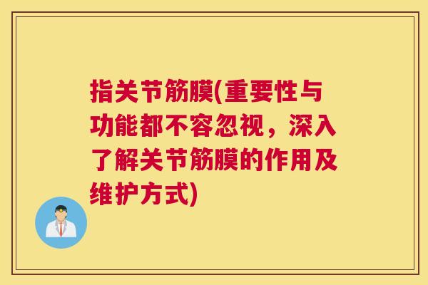 指关节筋膜(重要性与功能都不容忽视，深入了解关节筋膜的作用及维护方式)