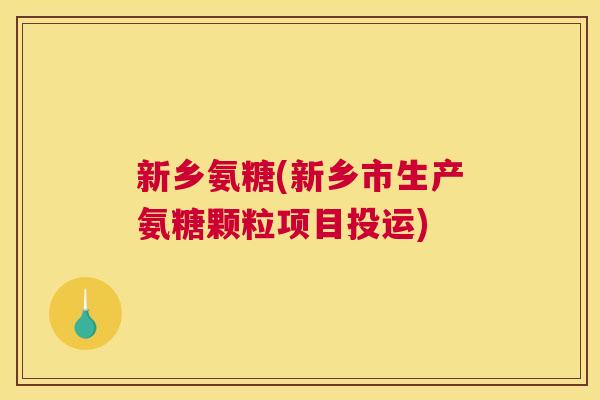 新乡氨糖(新乡市生产氨糖颗粒项目投运)