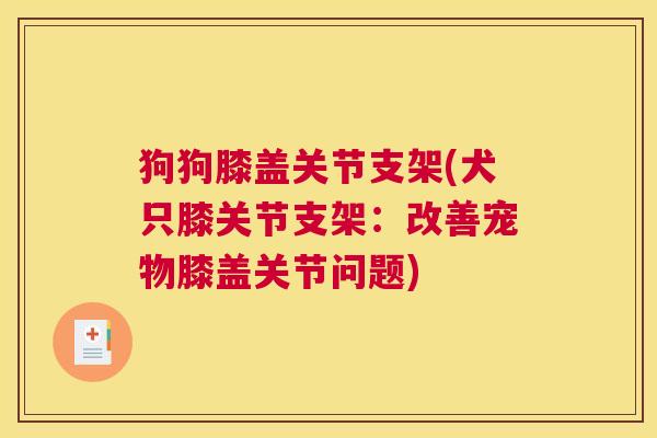 狗狗膝盖关节支架(犬只膝关节支架：改善宠物膝盖关节问题)