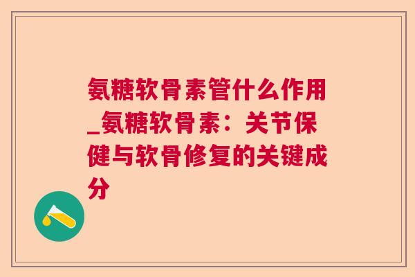 氨糖软骨素管什么作用_氨糖软骨素：关节保健与软骨修复的关键成分