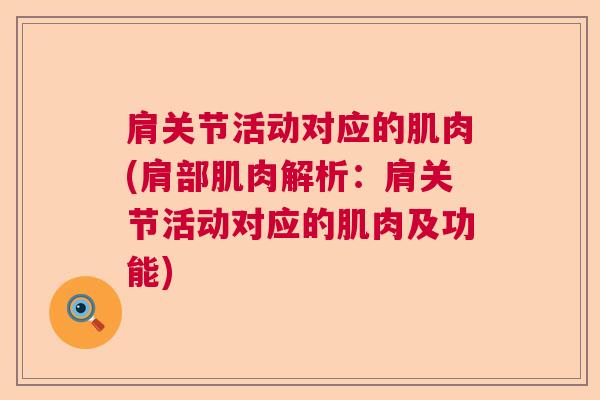肩关节活动对应的肌肉(肩部肌肉解析：肩关节活动对应的肌肉及功能)