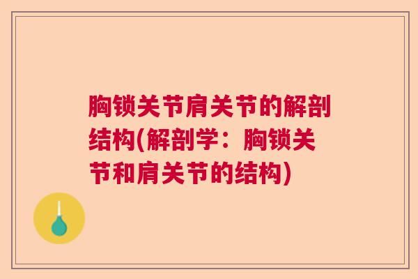 胸锁关节肩关节的解剖结构(解剖学：胸锁关节和肩关节的结构)