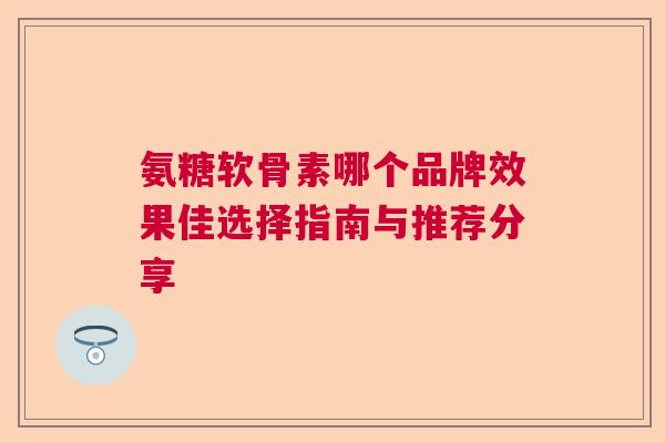 氨糖软骨素哪个品牌效果佳选择指南与推荐分享