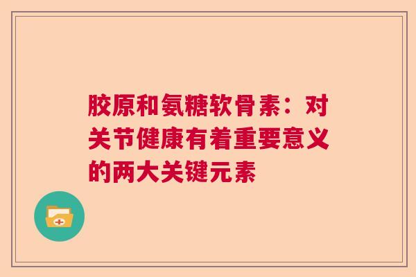 胶原和氨糖软骨素：对关节健康有着重要意义的两大关键元素