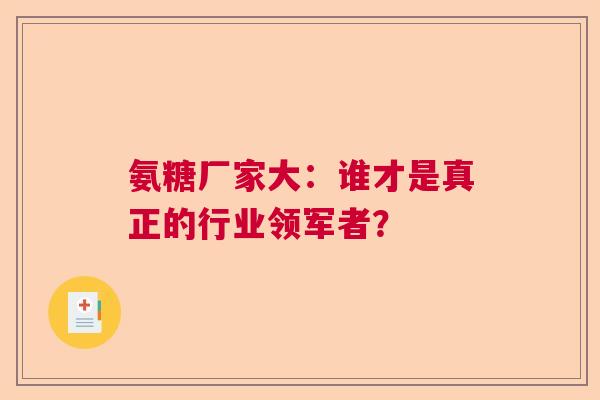 氨糖厂家大：谁才是真正的行业领军者？