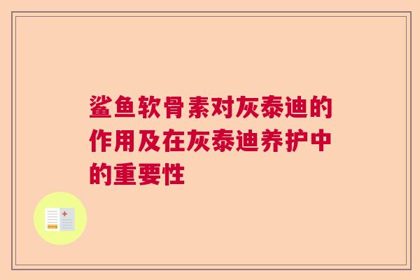 鲨鱼软骨素对灰泰迪的作用及在灰泰迪养护中的重要性