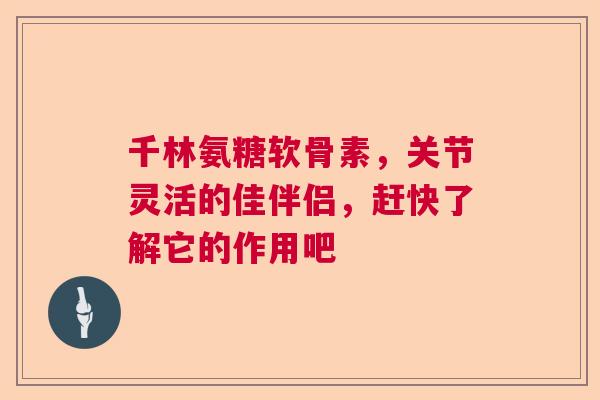 千林氨糖软骨素，关节灵活的佳伴侣，赶快了解它的作用吧